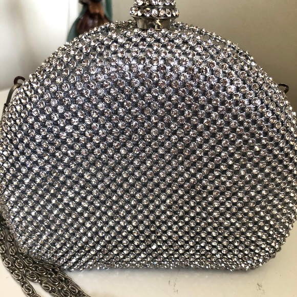 Silver Clutch Embellished with Rhinestones - Picture 4 of 5